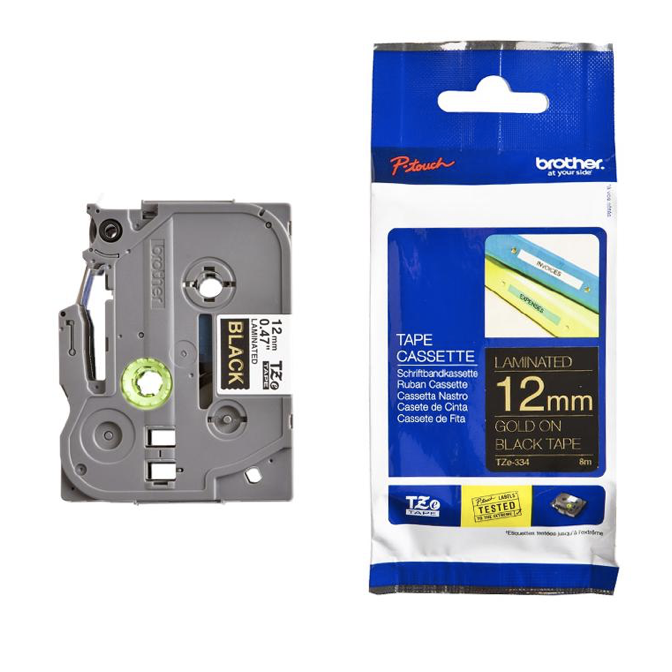 Brother Tape Cassette Gold on Black 12mm TZE-334